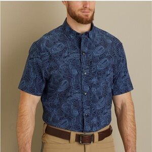 Alaskan Hardgear Sz XL Buttonfront Shirt Allover Print Blue EUC